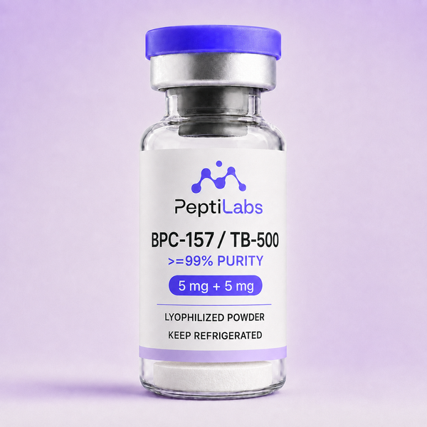 Vial del blend de BPC-157 y TB-500 de PeptiLabs, 5 mg de cada uno