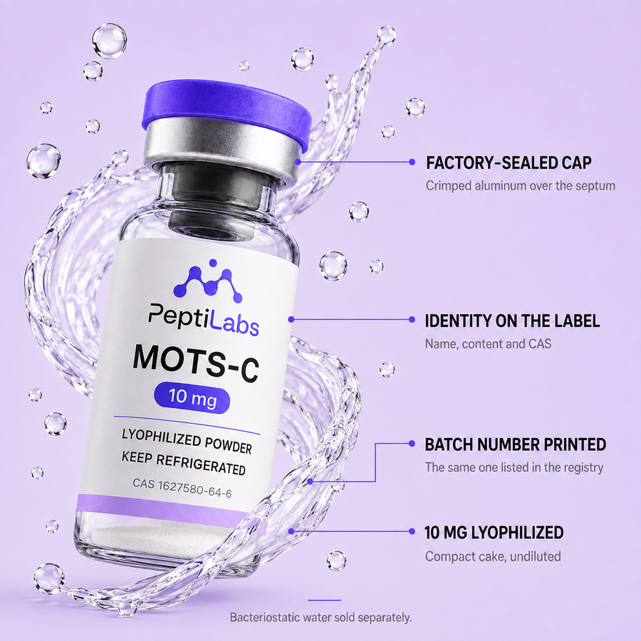 MOTS-c 10mg: annotated diagram of what the vial contains