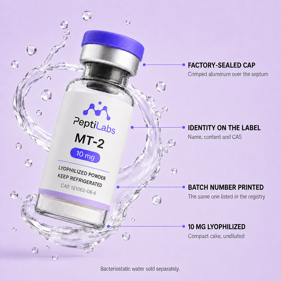 MT-2 10mg: annotated diagram of what the vial contains