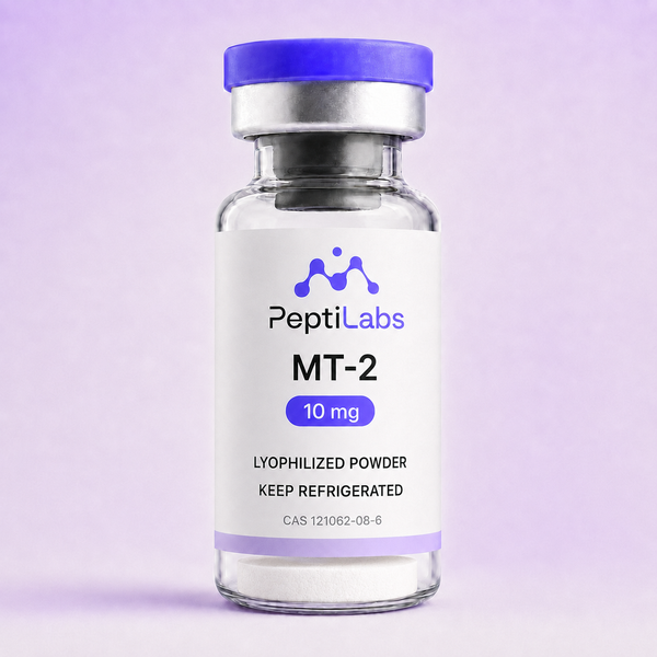 Vial de MT-2 10 mg de PeptiLabs con el polvo liofilizado al fondo