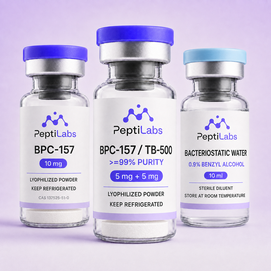 Pack Recovery Stack de PeptiLabs: BPC-157 10 mg, el blend con TB-500 y el agua bacteriostatica